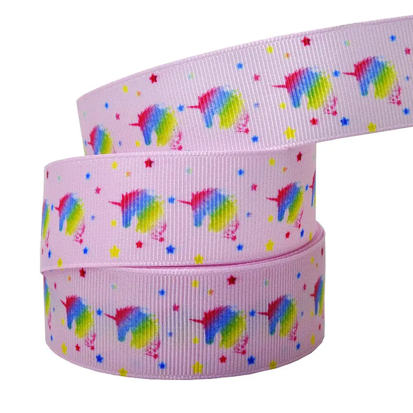 10Y/лот " 25 мм Радужный Единорог напечатанная лента Grosgrain модная ткань самодельные банты для волос аксессуары праздничные украшения материалы