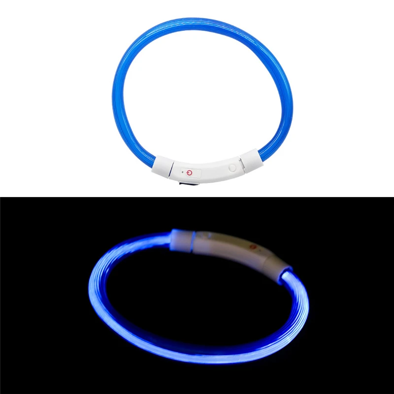 Blue B 3 вида стилей usb зарядка Регулируемый ошейник для собак светодиодный перезаряжаемый ночной мигающий светящийся пластиковый ПВХ однотонный ошейник для кошек - Цвет: Blue B
