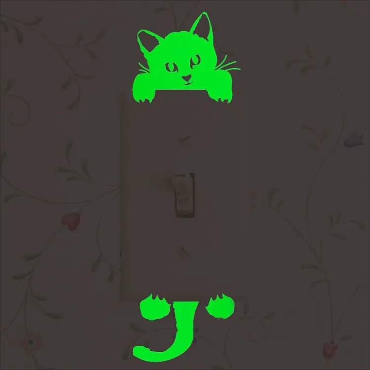 10 стилей светящийся DIY милый дом Кот переключатель Настенная Наклейка