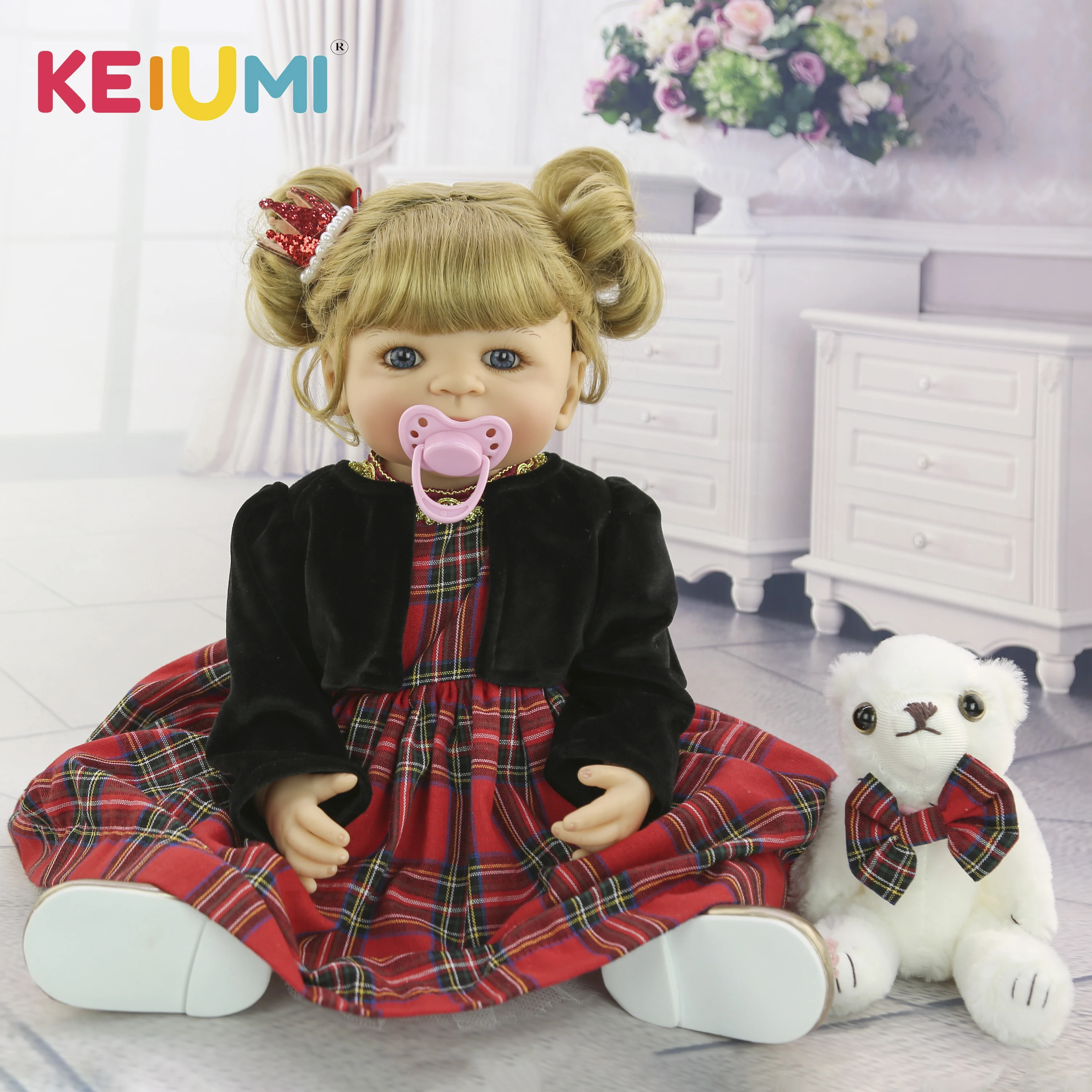 Кукла реборн KEIUMI для девочек красивая кукла-младенец 22 дюйма 55 см с платьем