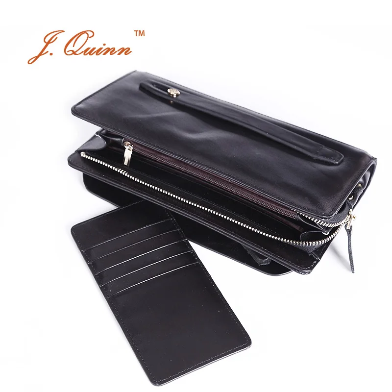 J. Quinn Большой Босс Бизнес натуральная кожа мужской клатч кошелек на молнии со