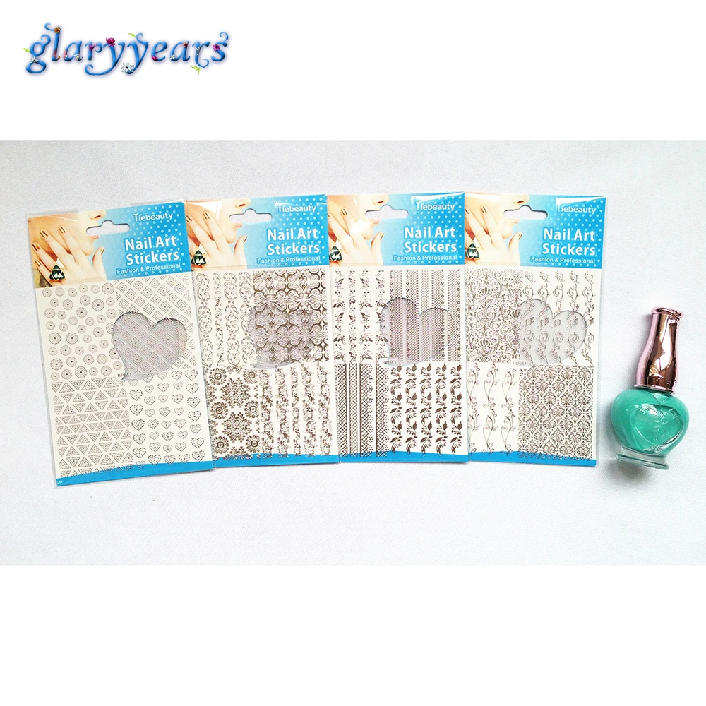 16 видов конструкций 1 лист Серебряный металлик цветок кружевной узор Стайлинг 3D