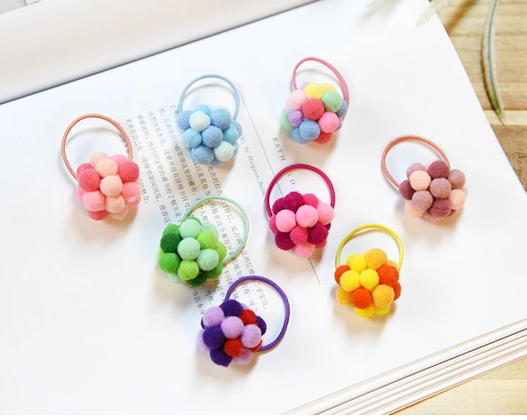 1 pcs in Pack Cute Little Girls' Pompom Hair Ties Ball Elastic Hair Band for kids Girls Hair Ropes Hair Accessories handmade