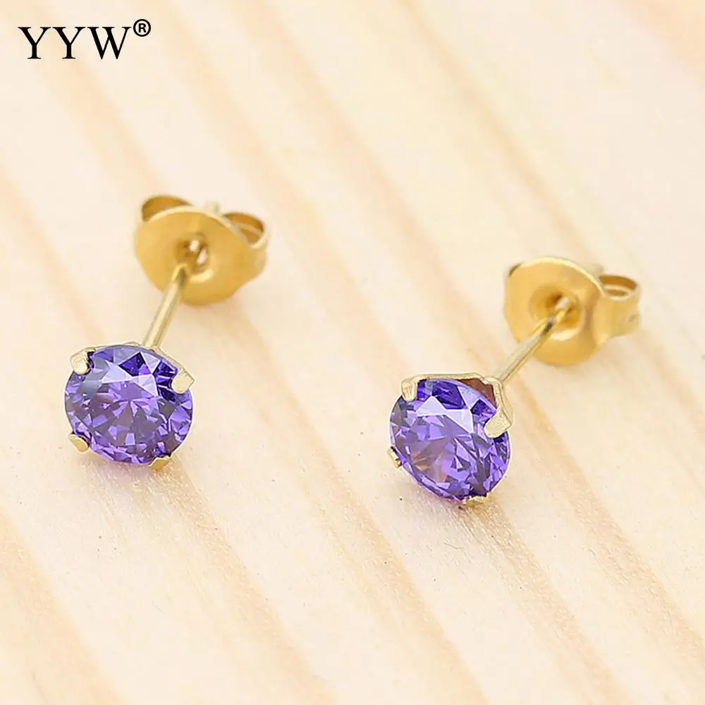 1pair 5mm Cubic Zirconia Rose Gold Color Crystal Stud Earrings Women Stainless Steel Earring Jewelry Wedding Brinco Wholesale | Украшения и