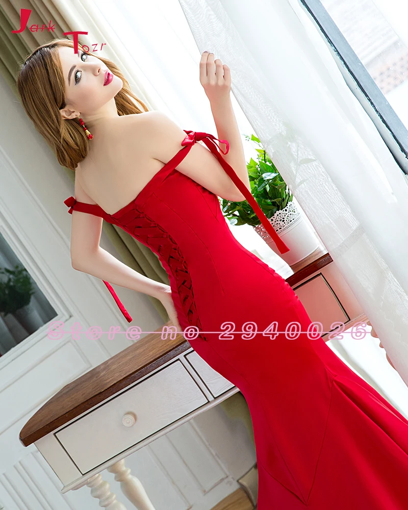 Jark Tozr Robe De Soiree Boat Neck Off the Sholder Red Satin Luxury Mermaid Fomal Evening Party Dresses 2019 Vestido Festa | Свадьбы и