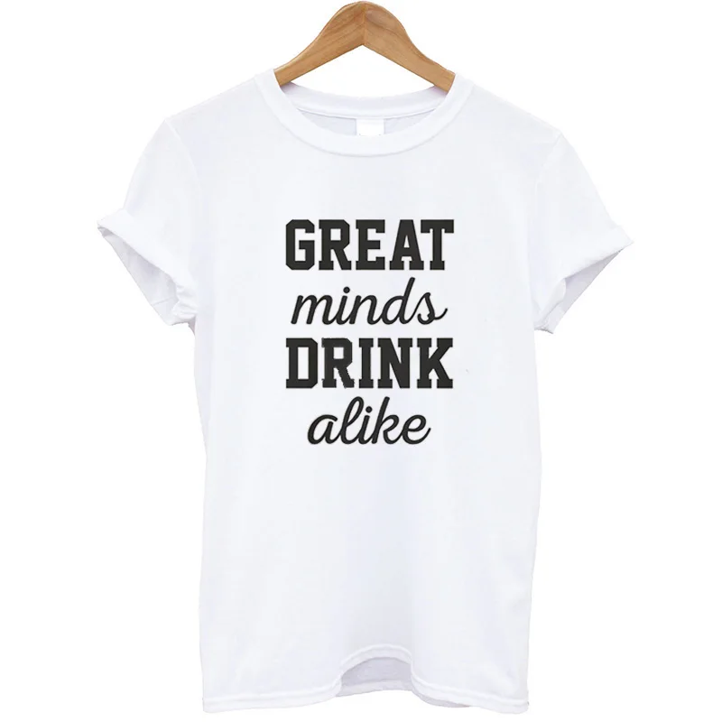Модная летняя футболка женская с буквенным принтом Great Minds Drink забавная коротким