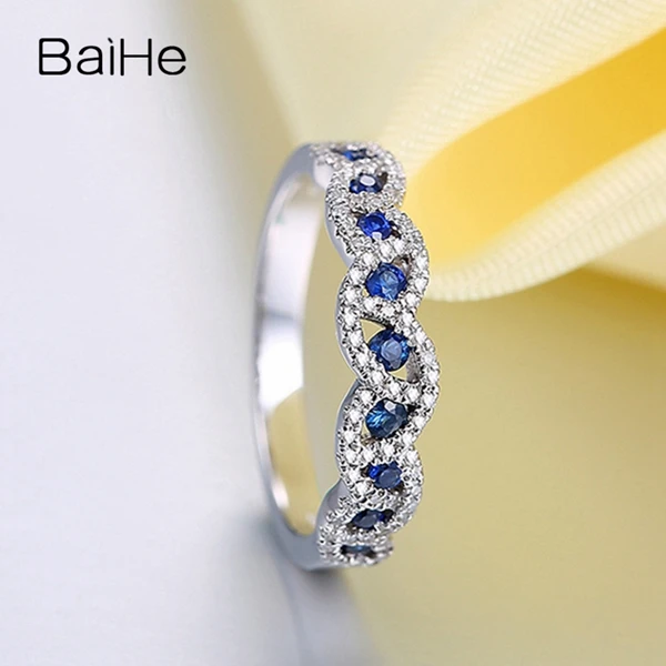 BAIHE, 18 К, белое золото, 0.38ct, сертифицировано, круглая огранка,, натуральные сапфиры, обручение, для женщин, модное, ювелирное изделие, кольцо