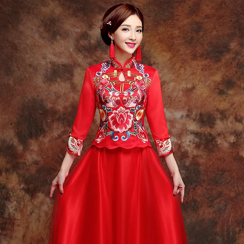 Женское платье Ципао длинное с вышивкой в традиционном китайском стиле Размеры S