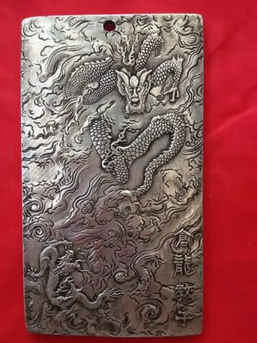

Exquisite old Tibetan silver Dragon godson Statue Auspicious Plate