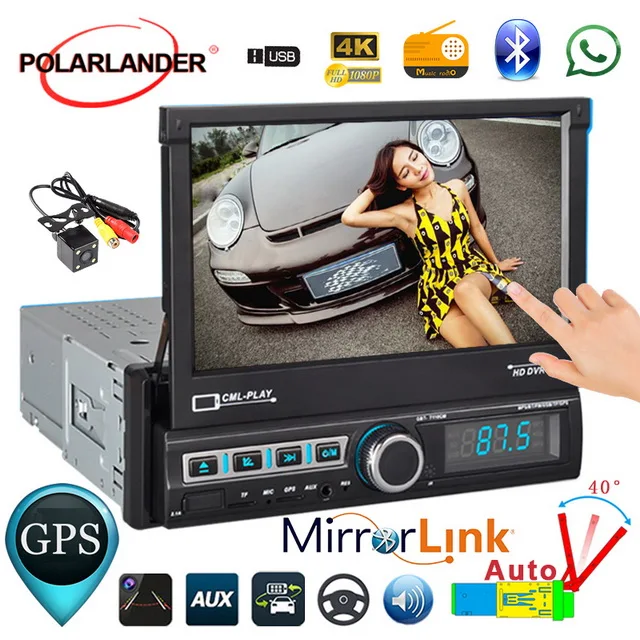 

Autoradio Car Radio Bluetooth Radio Cassette Player Retractable 7 Inch Car GPS Navigation U Disk Playback Reversing Image 1 DIN