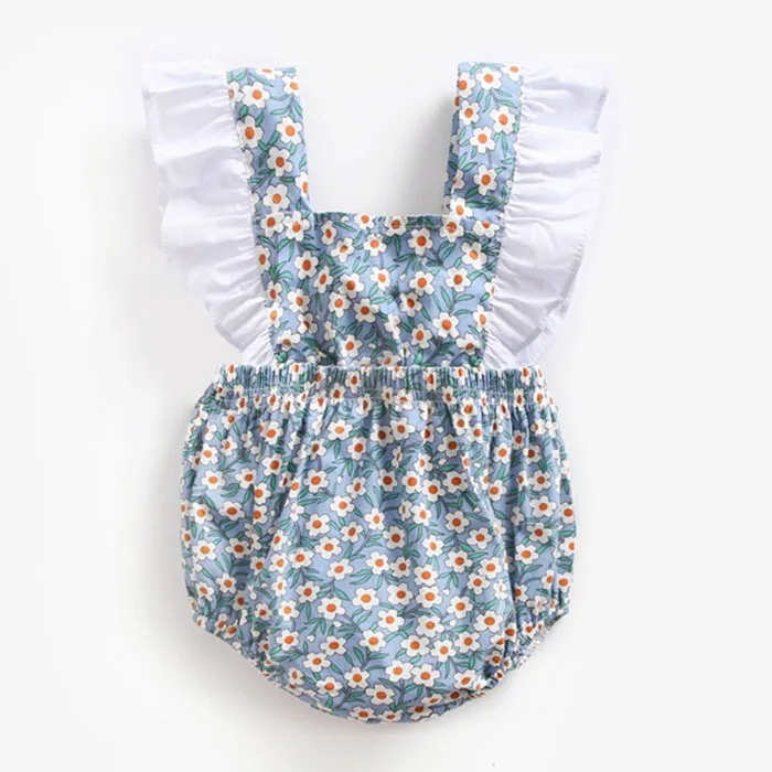 Blue flowers Детские комбинезоны; Новинка года; летнее платье для ползания; штаны для девочек с цветочным принтом; одежда для маленьких девочек; Забавный детский комбинезон - Цвет: Blue flowers