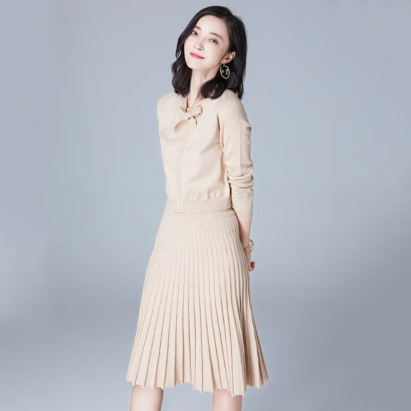 Новинка 2019 года Осенний женский свитер + платье повседневный комплект с длинными