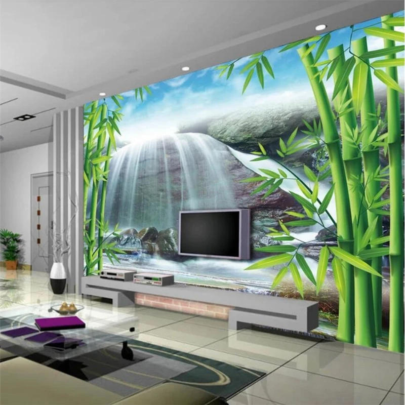 beibehang Wallpaper Mural Custom Living Room Bedroom Bamboo Forest Spring Waterfall 3D TV Background Wall Painting | Обустройство