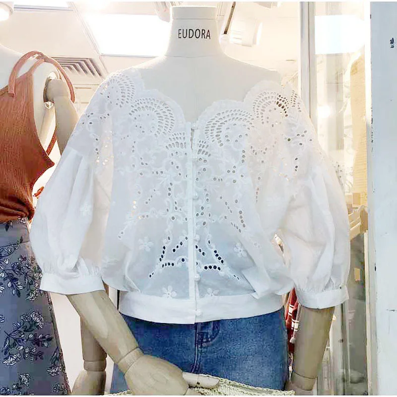 Бесплатная доставка Новинка лета 2018 модные хлопковые кружевные топы для женщин с
