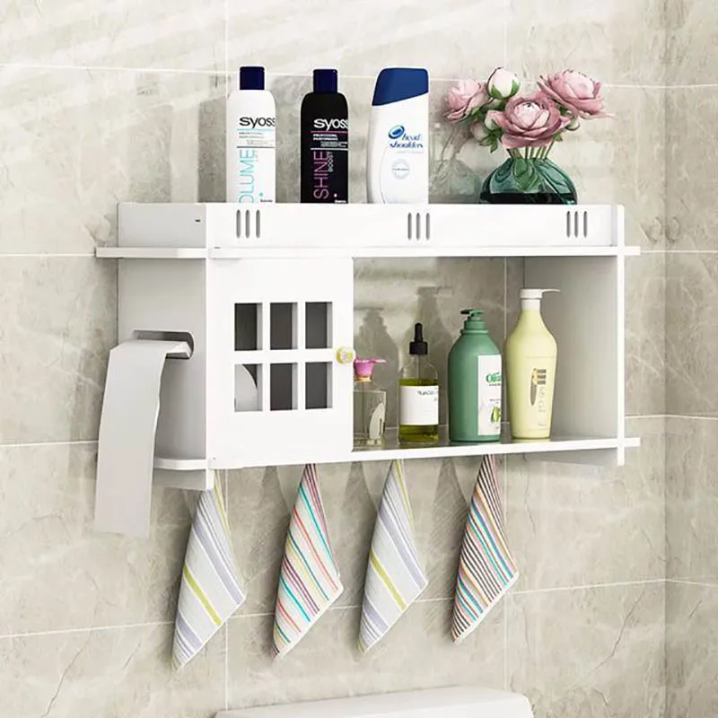 

Bathroom wall shelf suction type wall-mounted punch-free toilet waterproof makeup cosmetics storage box duster hanger WC shelf