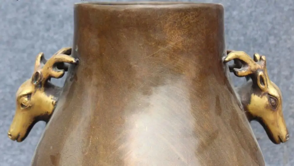 13 &quotотмеченная китайская фиолетовая бронзовая позолота голова оленя ручка