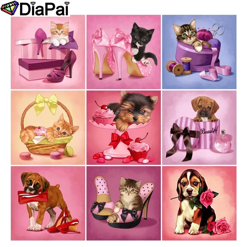 

DIAPAI Diamond Painting 5D DIY Full Square/Round Drill "Dog cat shoes flower gift box" 3D Embroidery Cross Stitch 5D Decor Gift