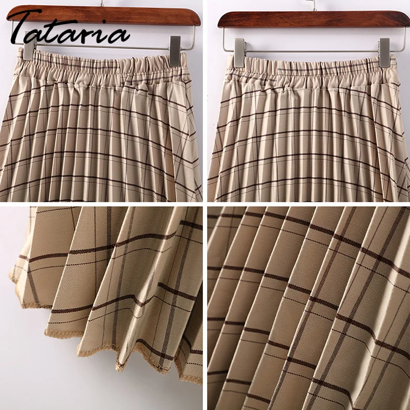 Юбка женская плиссированная с завышенной талией хлопковая винтажная клетчатая