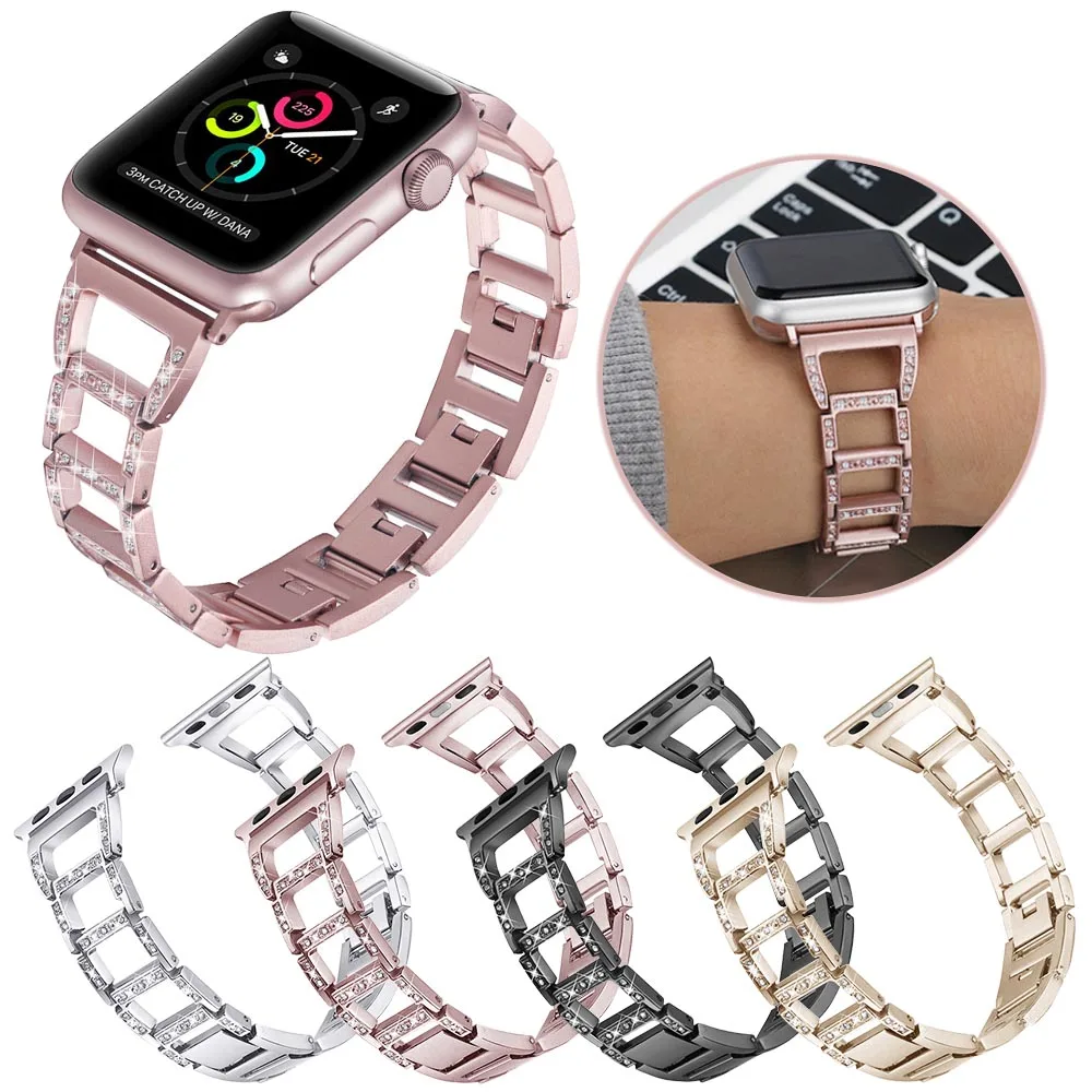 

Wonen Adjustable Bracelet for Apple Watch Band 41mm 45mm 40mm 44mm 38mm 42mm Diamond Strap Series 7 6 SE 5 4 3 2 Metal Belt