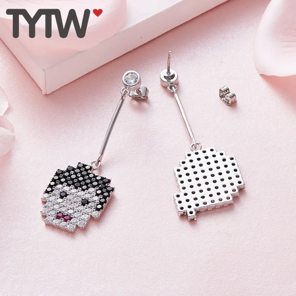 Женские серьги-гвоздики TYTW с цифрой ангела длинными смайликами белые черные