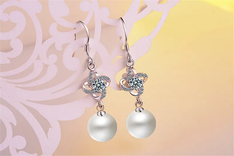 Everoyal New Arrival Female Crystal Clover Earrings For Women Accessories Trendy Silver 925 Girl Pearl Jewelry Lady | Украшения и