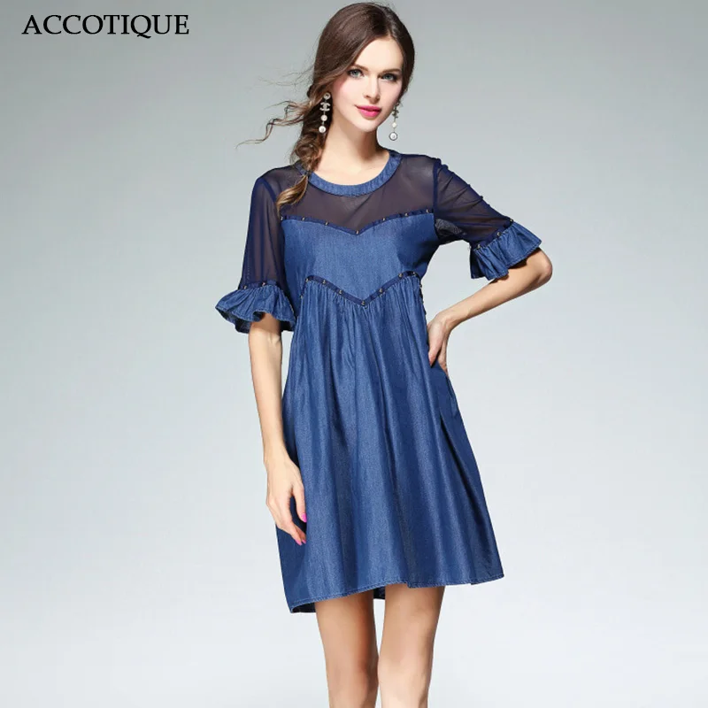 2017 новое весенне летнее женское модное открытое Синее джинсовое платье женские