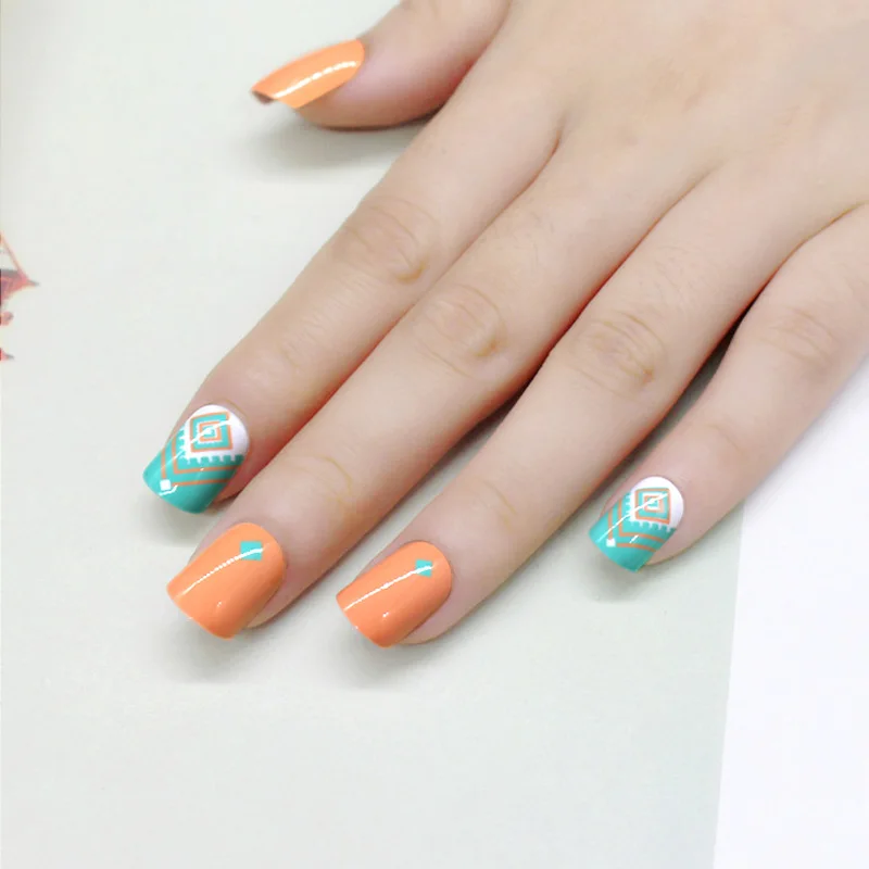 24pcs Short False Nail Tips Press On the Fake Nails Square Head Nail Art Decorations UV Gel Acrylic DIY Manicure Tools
