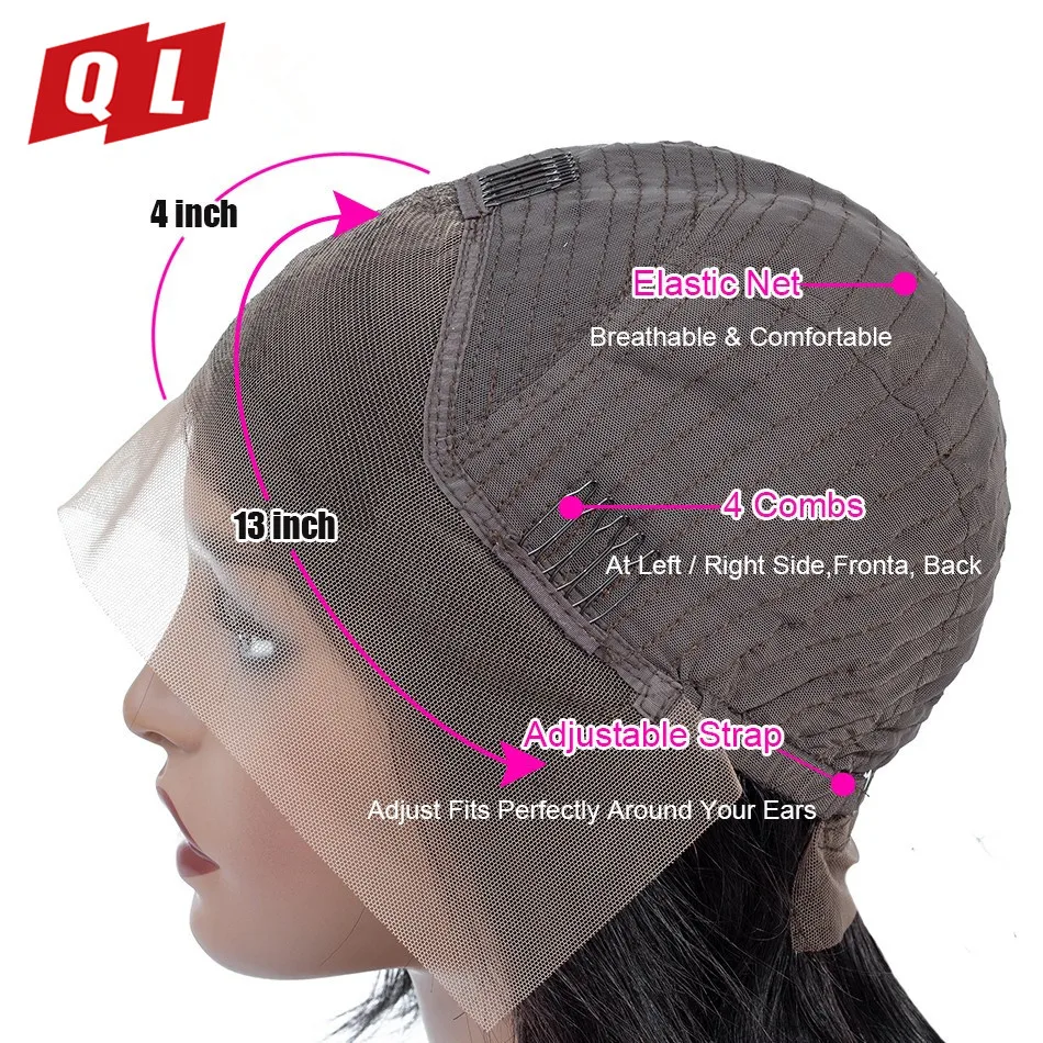QLOVE 13*4 парики на шнурках бразильские прямые человеческие волосы натуральный цвет