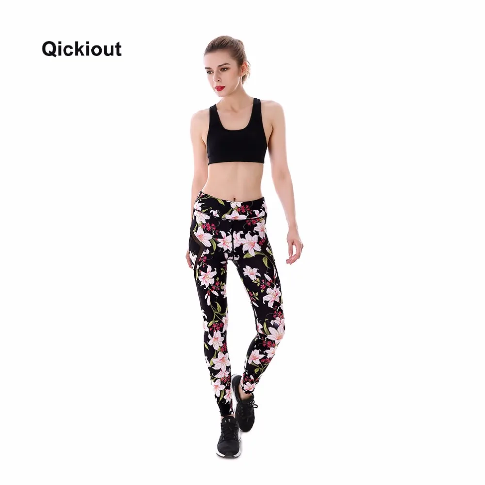 Qickitout бренд осень Для женщин сетки Леггинсы для очаровательные дикие розы печать
