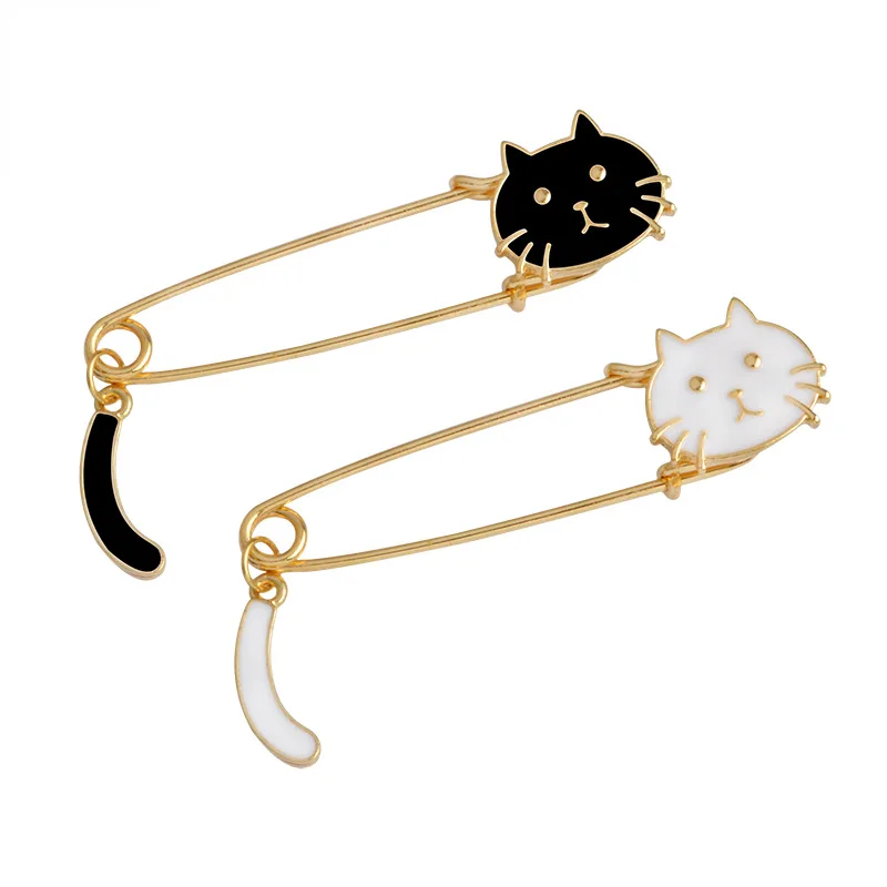 

Black White Cats Kitten Face Tail Brooch For Women Girl Men Kid Pins Sweater Jacket Badge Fashion Animal Jewelry Wholesale Gifts