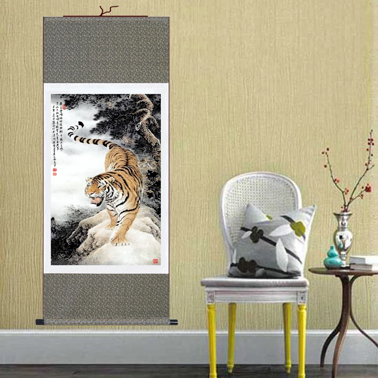 Искусственная большая Настенная картина тигр китайская живопись шелковый