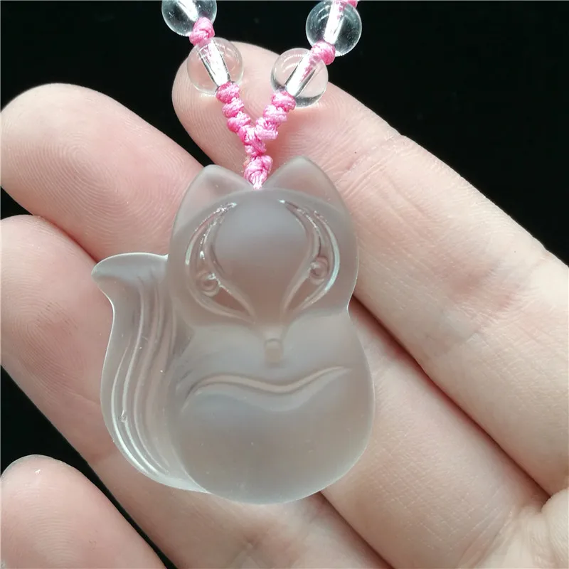 Подвеска из натурального белого хрусталя в виде лисы Женское Ожерелье для