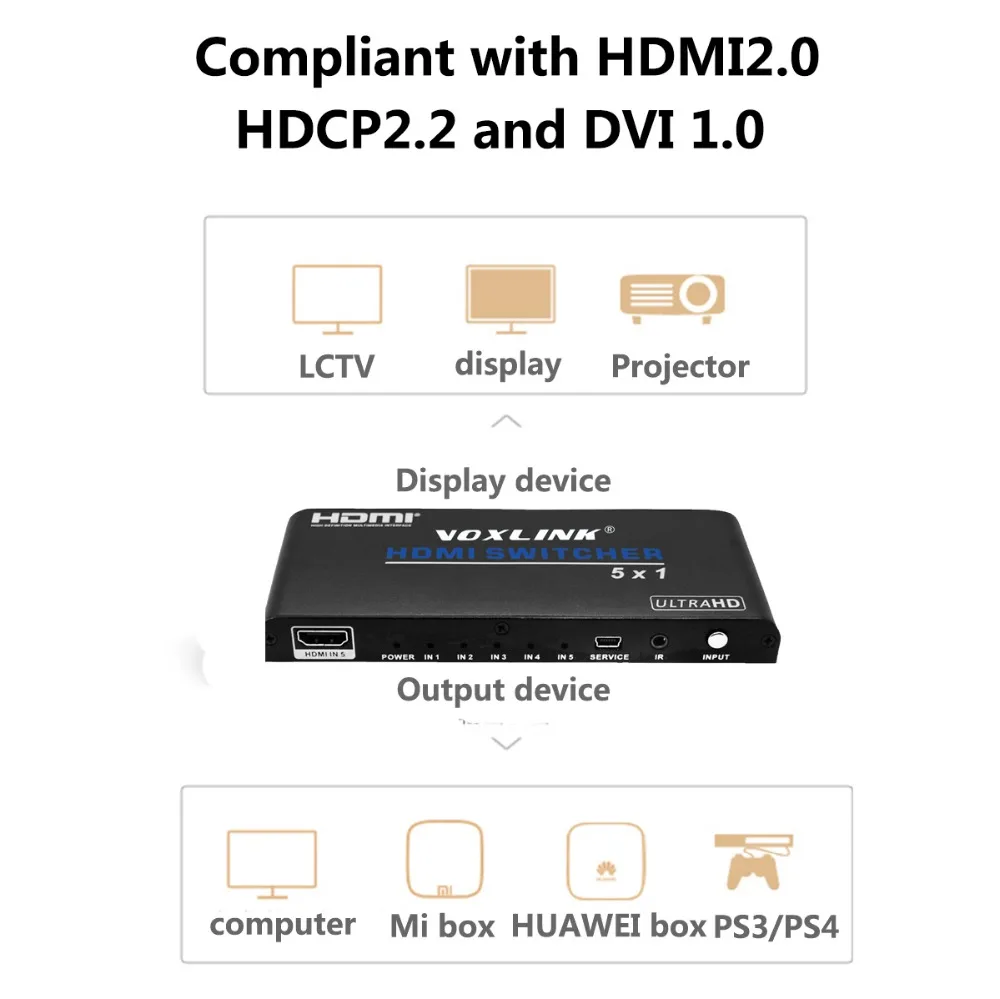 Voxlink UHD 1080 P 5x1 Переключатель HDMI 5 Порты и разъёмы hdmi2.0 Switcher конвертер коробки с