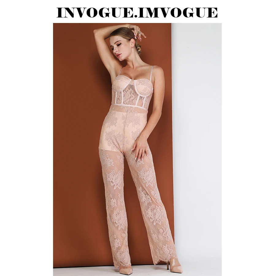 INVOGUE. Женский кружевной комбинезон с открытой спиной IMVOGUE однотонный Облегающий