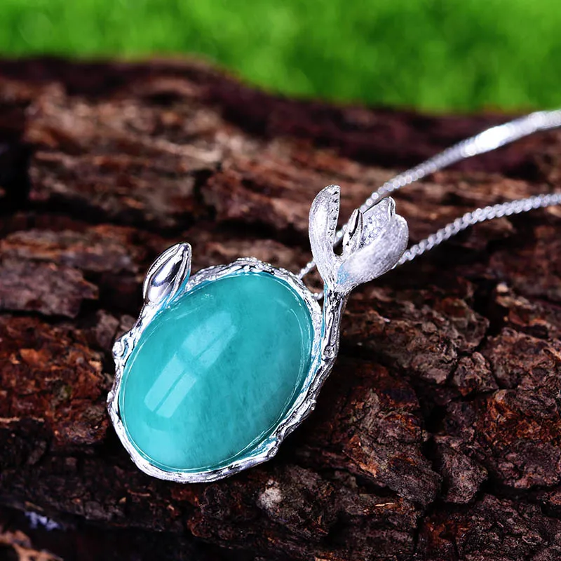 Lotus Fun реальные стерлингового серебра 925 натуральный агат ручной Fine Jewelry хороший цветок магнолии кулон без ожерелье для женщин - Цвет камня: Синий