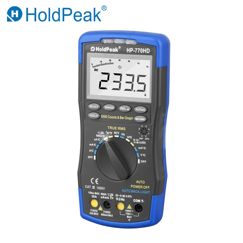 HoldPeak HP-770HD Автоматический цифровой мультиметр True RMS AC/DC Напряжение Частота электрические инструменты тестер HFE NCV Mulitmetro