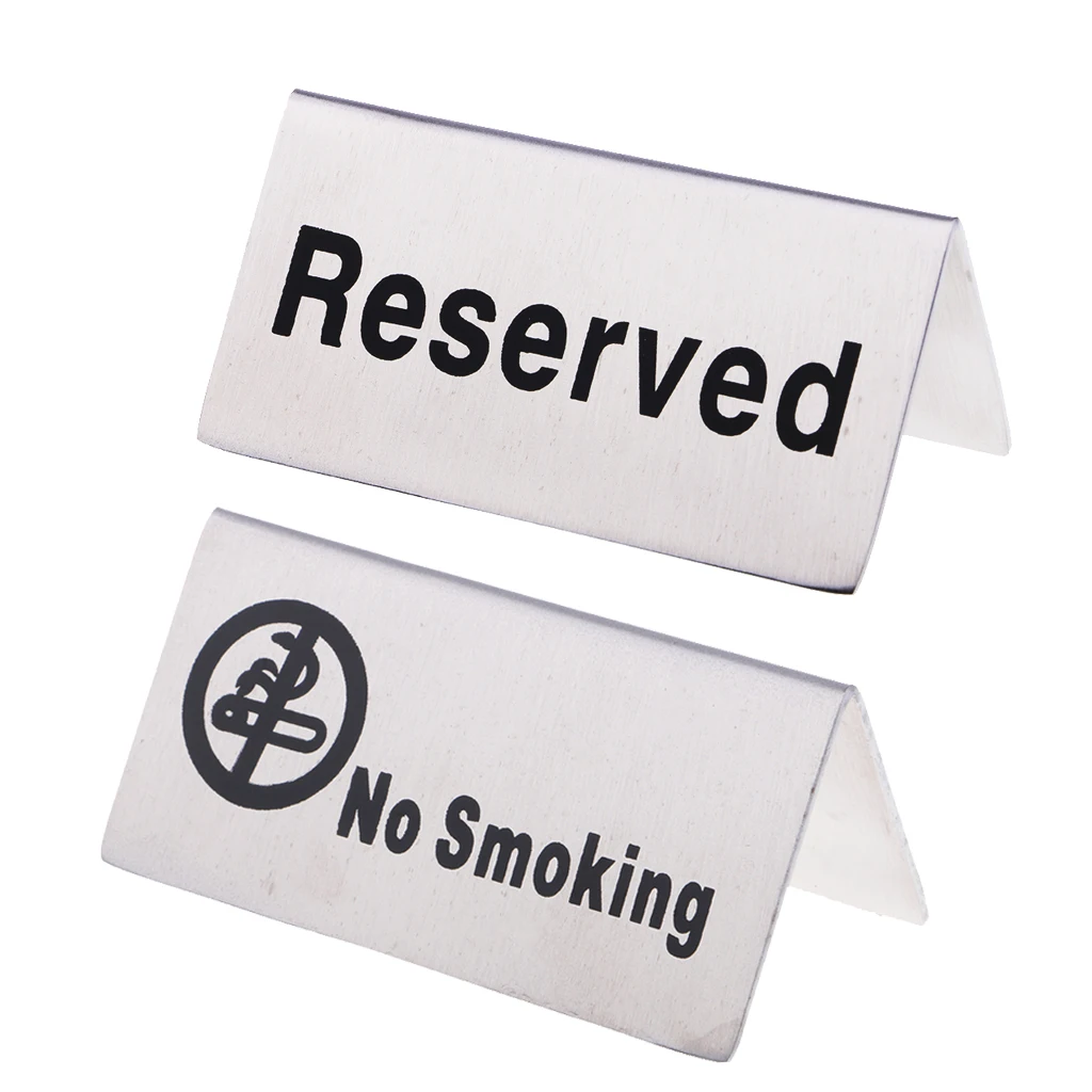 

Stainless Steel Tabletop Sign - No-Smoking/ Reserved - Double-Sided Table Signs for Hotel Office Restaurant Remind Sign Tag