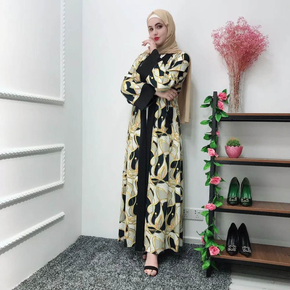 Женское Цветочное платье хиджаб принт в мусульманском стиле Abaya кардиган кимоно