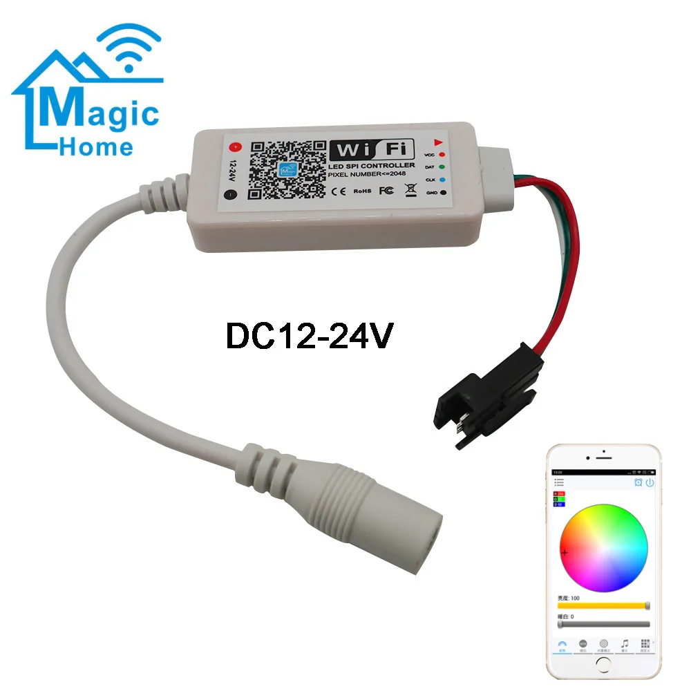 Мини WiFi Magic Home светодиодный SPI контроллер DC5V DC12 24V адресуемый 2048 пикселей для WS2811