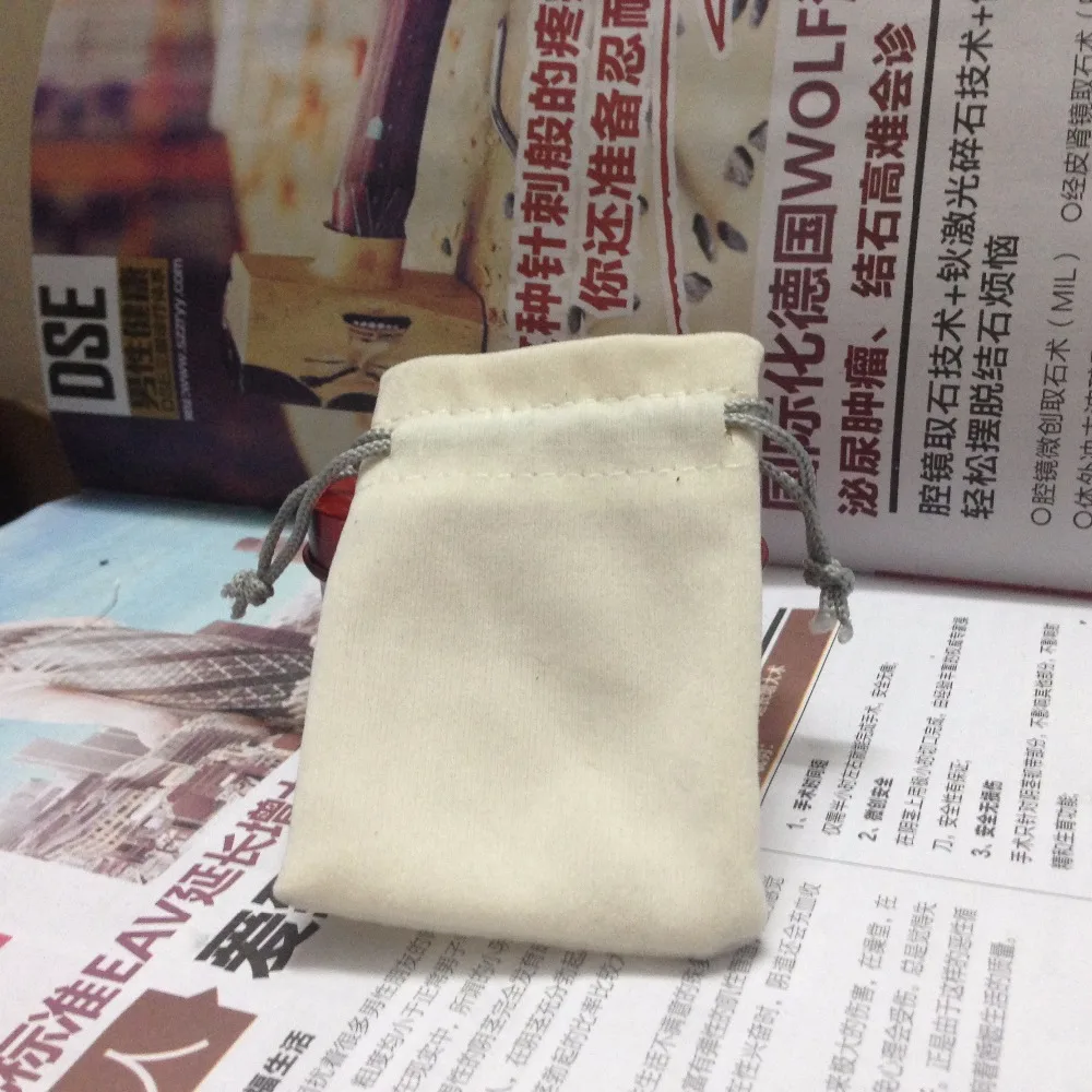 

SPECIAL SALE(20pcs/lot)6*8cm beige velvet jewelry pouch gift pouch bag drawstring bag for jewelry earing ring watch pouch 3