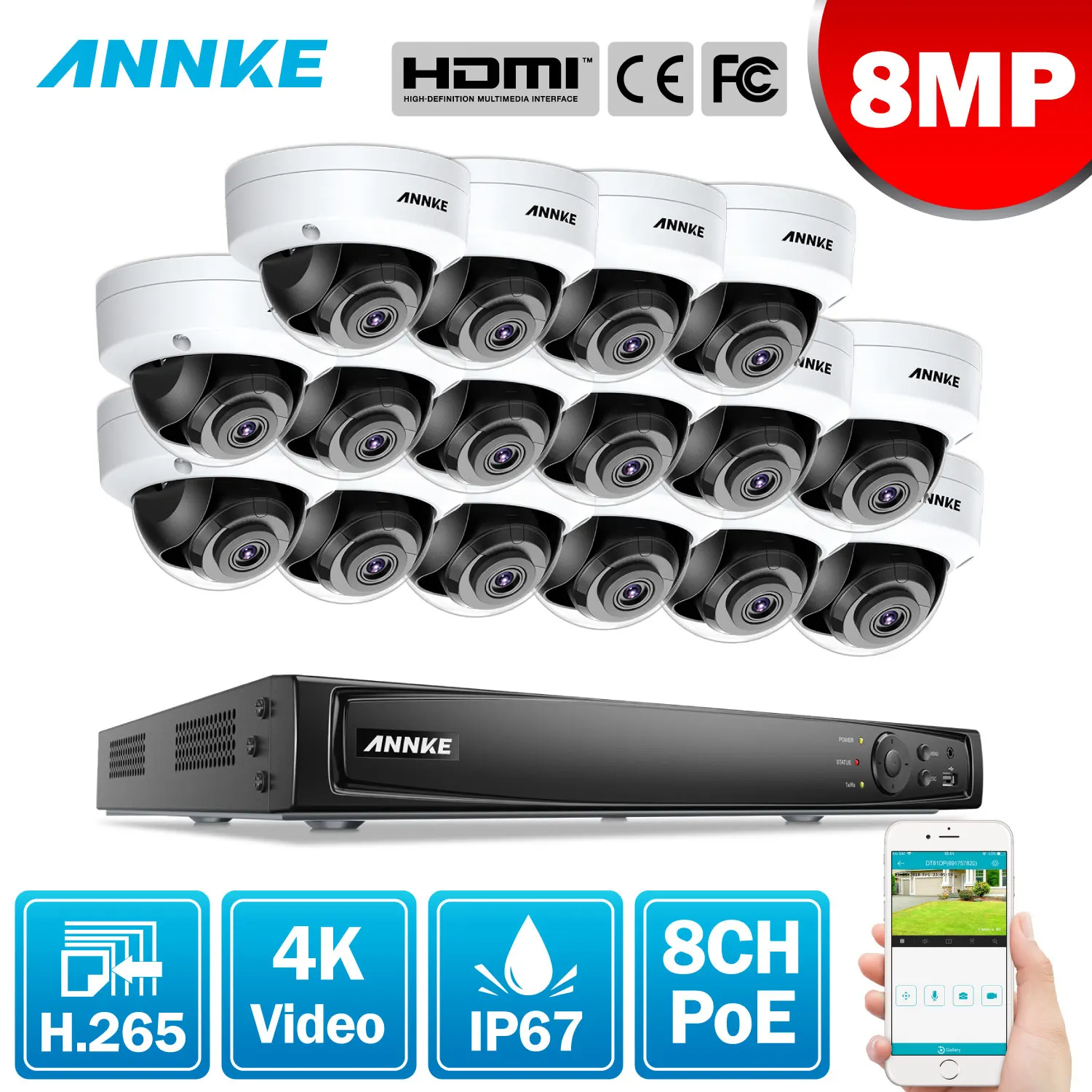 ANNKE 16CH 4K со сверхвысоким разрешением Ultra HD POE сетевые видеонаблюдения Системы 8MP