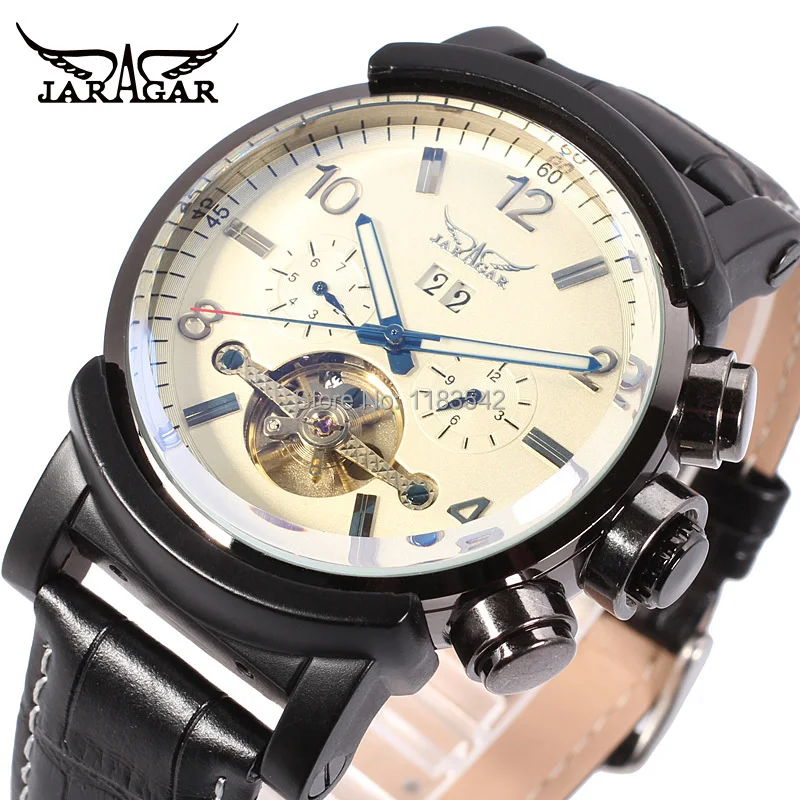 

Jargar new Automatic men fashion tourbillon metal black color wristwatch free shipping JAG9405M3B2