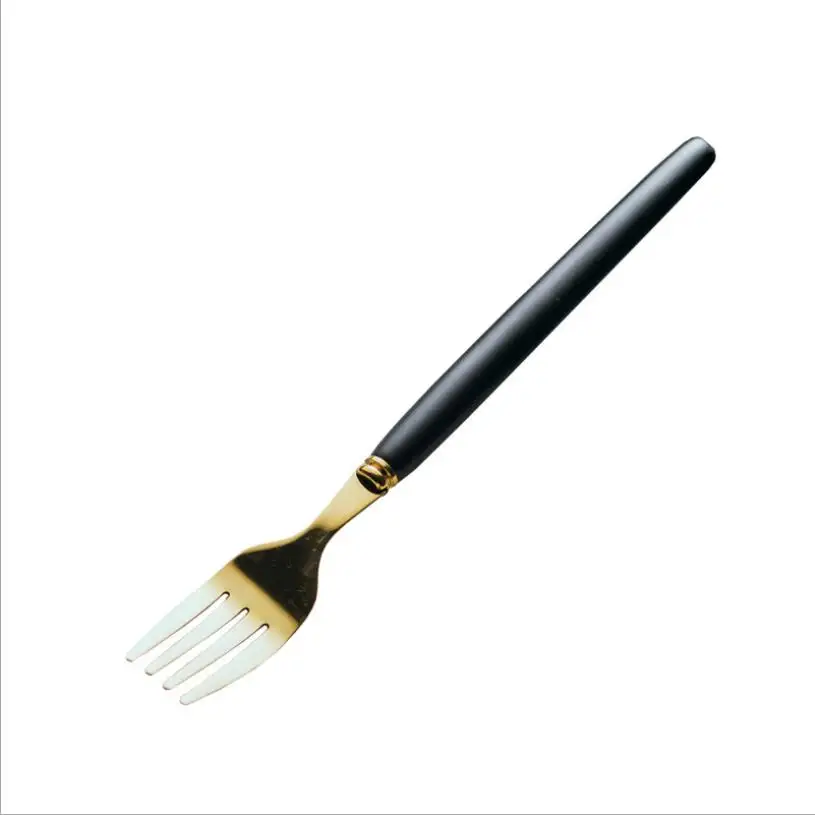 Black fork Креативная керамическая ручка из нержавеющей стали нож вилка ложка титановая покрытая посуда белый красный розовый синий черный - Цвет: Black fork