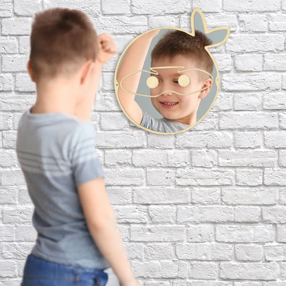 Japanese Ninja Shaped Acrylic Wall Mirror With Wooden Back Comic Anime Fans Gift Nursery Kids Room Cartoon Show Decor Art Mural | Дом и сад