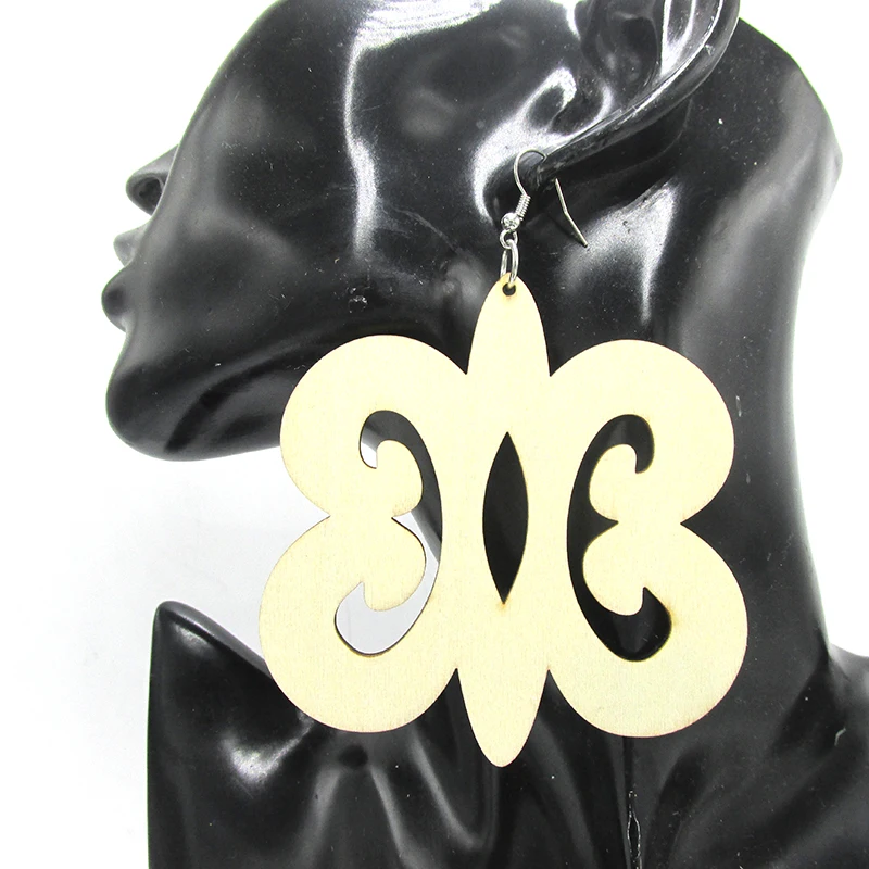 4 inch Adinkra Symbol Big Wood Earrings