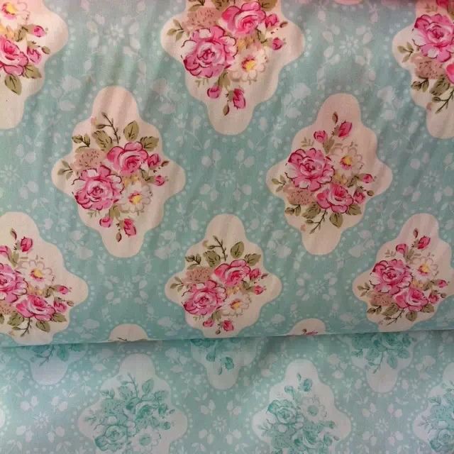 

Width 160cm Blue floral fabric 100% cotton fabric pink Rose textile clothing for patchwork handmade fabric tissus