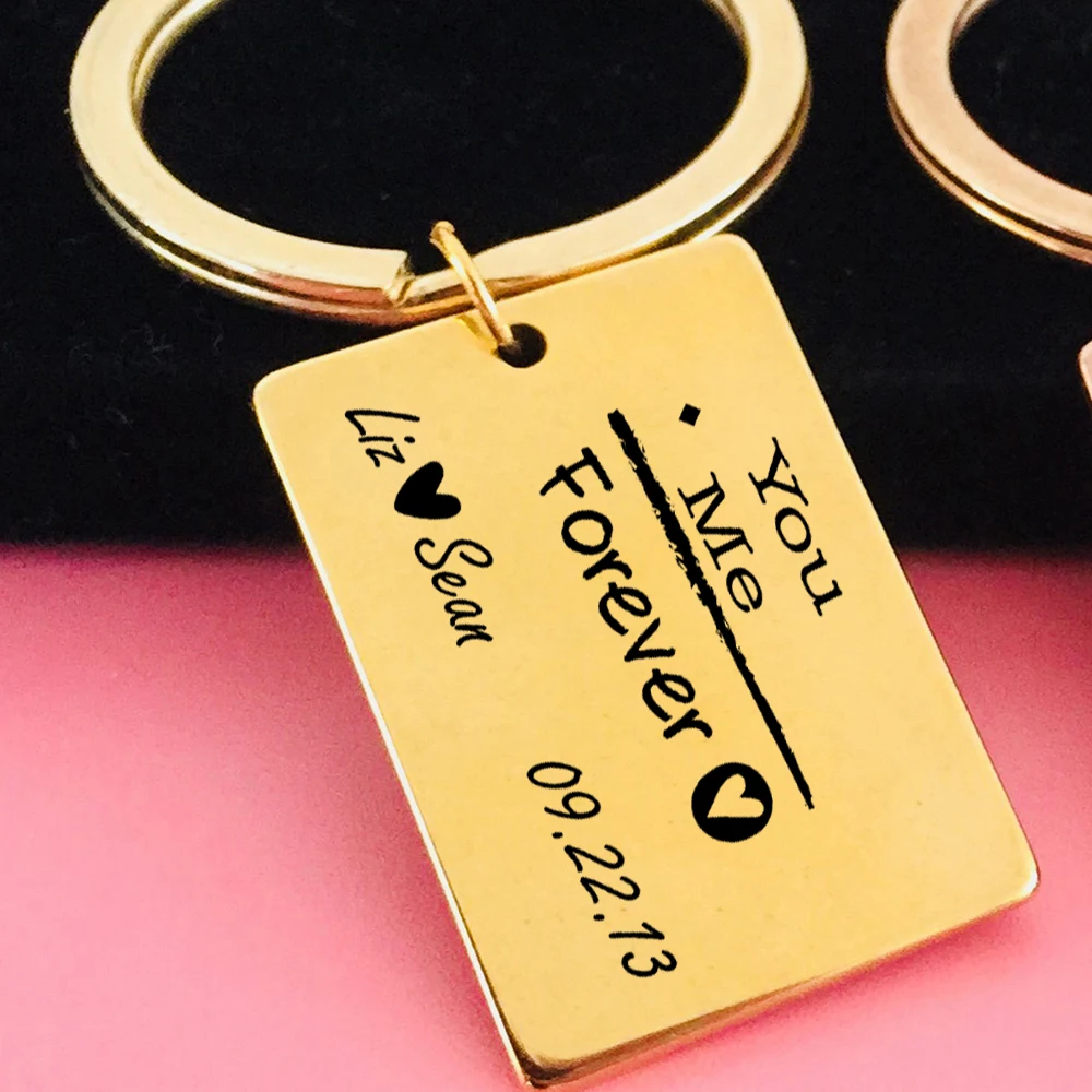 Custom name and data Fashion Key Chain Engraved Heart You Me Forever Holder Couples Special Anniversary Valentine's Gifts | Украшения и