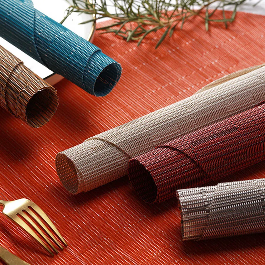 

Bamboo Grain Painting Placemats Oval Table Mat Cup Bar Mat Kitchen Accessories PVC Adiabatic Can Be Washed Coffee Table Bowl Pad