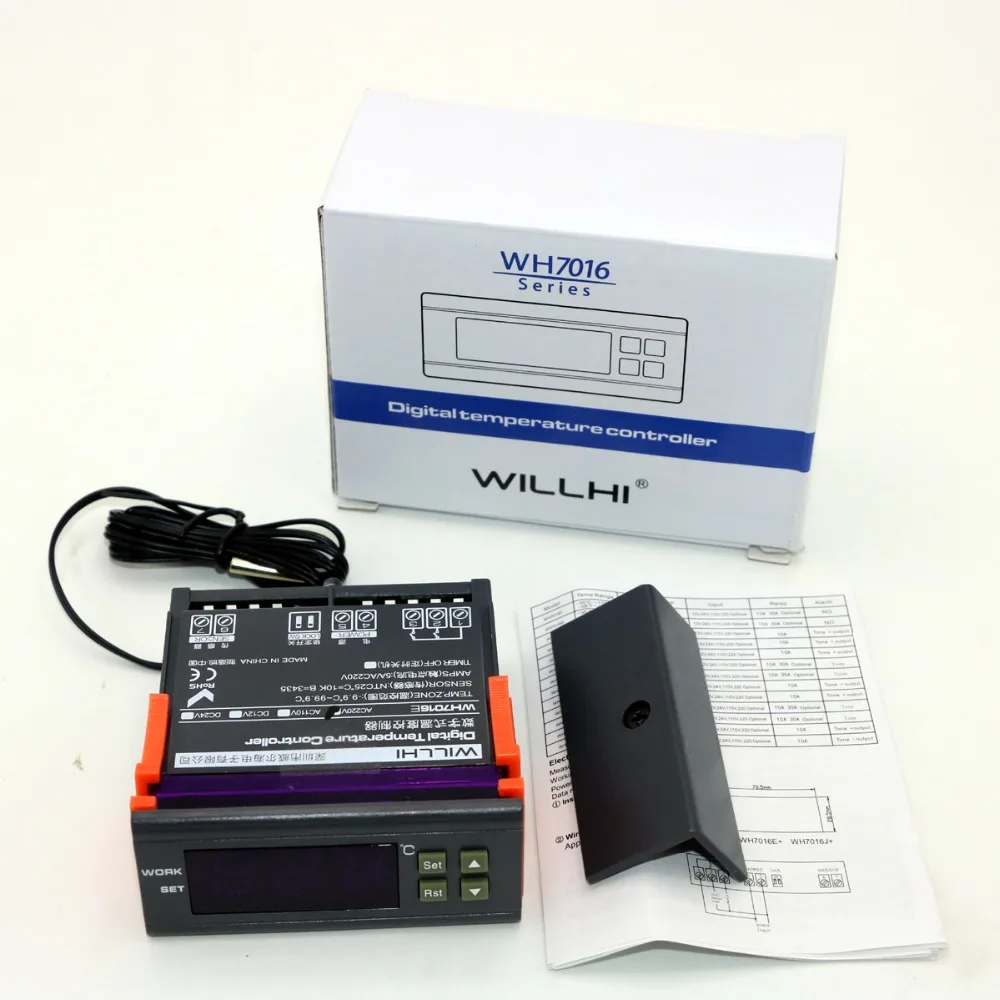 

WH7016E 10A Digital Temperature Controller Thermocouple -9.9~99.9 degree celsius with Sensor & alarm 220V/110V/24V/12V