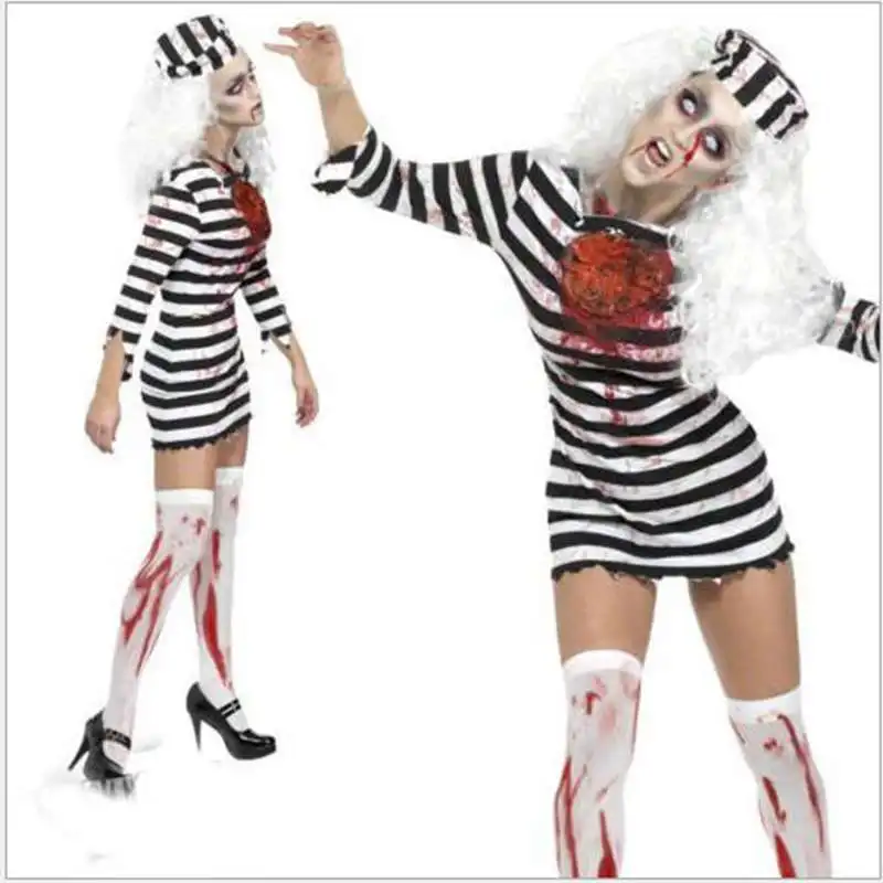 Платье для пары в полоску на Хэллоуин Сексуальные вечерние наряды зомби-вампира |